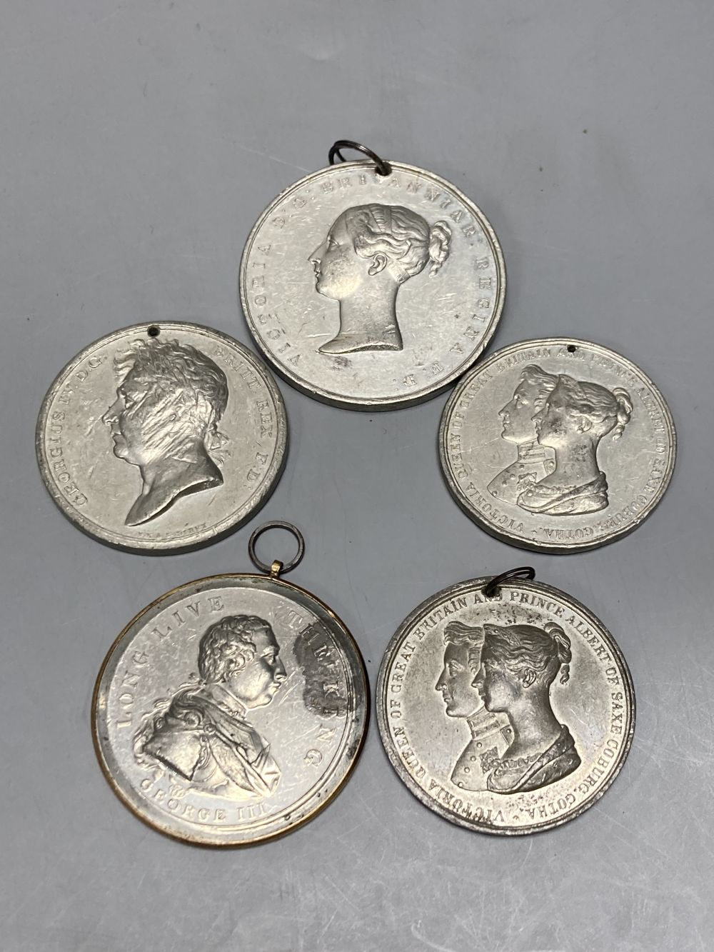 Great Britain, five Royal commemorative tin-lead alloy medals, 1810-1842,